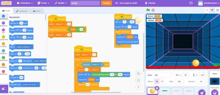 programme pong sur scratch